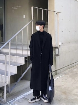 「ビバスタジオ」｜「アイテム（チェスターコート）」を使った、vivastudioさん（メンズ・175cm）の冬コーディネート