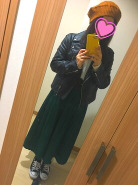 「CIAOPANIC TYPY（チャオパニックティピー）のアイテム（ライダースジャケット）」を使った、きょんさん（レディース・157cm）の春コーディネート