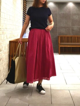 「リブT」｜「アイテム（スリッポン）」を使った、aya24oさん（レディース・168cm）の秋コーディネート