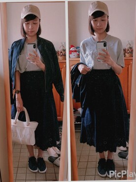 Misakiさんの「ハイウエストコットンローンレースロングスカート」を使ったコーディネート