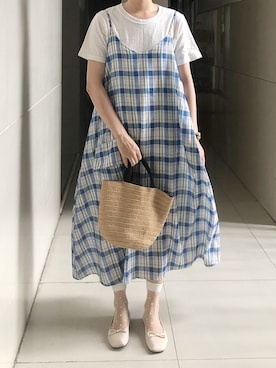「日系极简」｜「アイテム（ジャンパースカート）」を使った、Nikoさん（レディース・157cm）の夏コーディネート