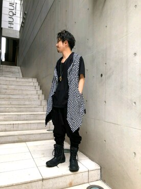 「KMRii（ケムリ）のアイテム（Tシャツ/カットソー）」を使った、みねさん（メンズ・161cm）の夏コーディネート
