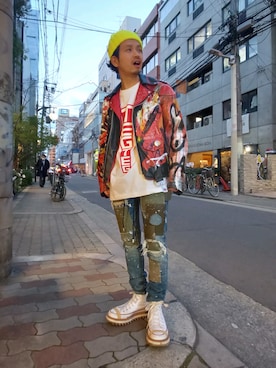 「ROYAL FLASH（ロイヤルフラッシュ）のアイテム（ニットキャップ/ビーニー）」を使った、みねさん（メンズ・161cm）の冬コーディネート