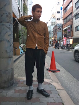 「ISAMU KATAYAMA BACKLASH（イサムカタヤマバックラッシュ）のアイテム（ブーツ）」を使った、みねさん（メンズ・161cm）の冬コーディネート