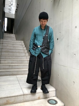 「ISAMU KATAYAMA BACKLASH（イサムカタヤマバックラッシュ）のアイテム（シャツ/ブラウス）」を使った、みねさん（メンズ・161cm）の夏コーディネート