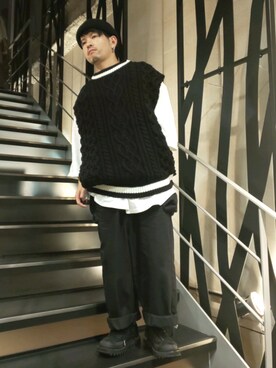 「SUPER THANKS（スーパーサンクス）のアイテム」を使った、みねさん（メンズ・161cm）の秋コーディネート