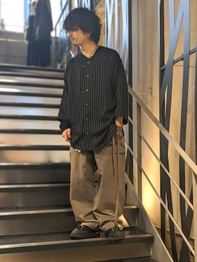 「ISAMU KATAYAMA BACKLASH（イサムカタヤマバックラッシュ）のアイテム（シャツ/ブラウス）」を使った、みねさん（メンズ・161cm）の春コーディネート
