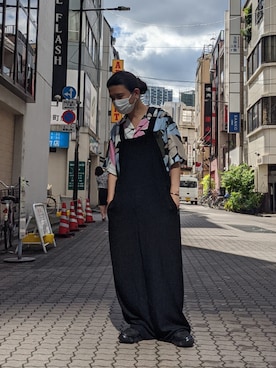 「ROBES&CONFECTIONS（ローブスコンフェクションズ）のアイテム（オールインワン・サロペット）」を使った、みねさん（メンズ・161cm）の夏コーディネート