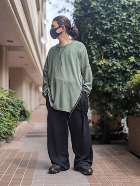「ISAMU KATAYAMA BACKLASH（イサムカタヤマバックラッシュ）のアイテム（ニット/セーター）」を使った、みねさん（メンズ・161cm）の夏コーディネート