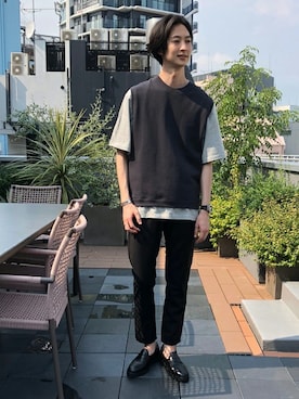 「NANO universe（ナノユニバース）のアイテム（ローファー）」を使った、nano・universe men’s STAFFさん（メンズ・182cm）の夏コーディネート