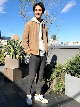 「ストライプ」｜「アイテム（ブルゾン）」を使った、nano・universe men’s STAFFさん（メンズ・182cm）の秋コーディネート