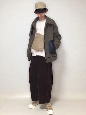 「巾着バッグ」｜「アイテム（その他アウター）」を使った、KEITAさん（メンズ・170cm）の冬コーディネート