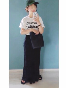 ミズタマ☆さんの「【WEB限定】柄編みサマーニットロングスカート」を使ったコーディネート
