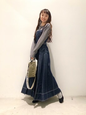 「アイテム（ワンピース、ブルー系）」を使った、さきさん（レディース・156cm）の冬コーディネート