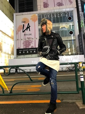 「blackmeans（ブラックミーンズ）のアイテム（ジャケット/アウター）」を使った、Kazuya Kitamuraさん（メンズ・177cm）の冬コーディネート