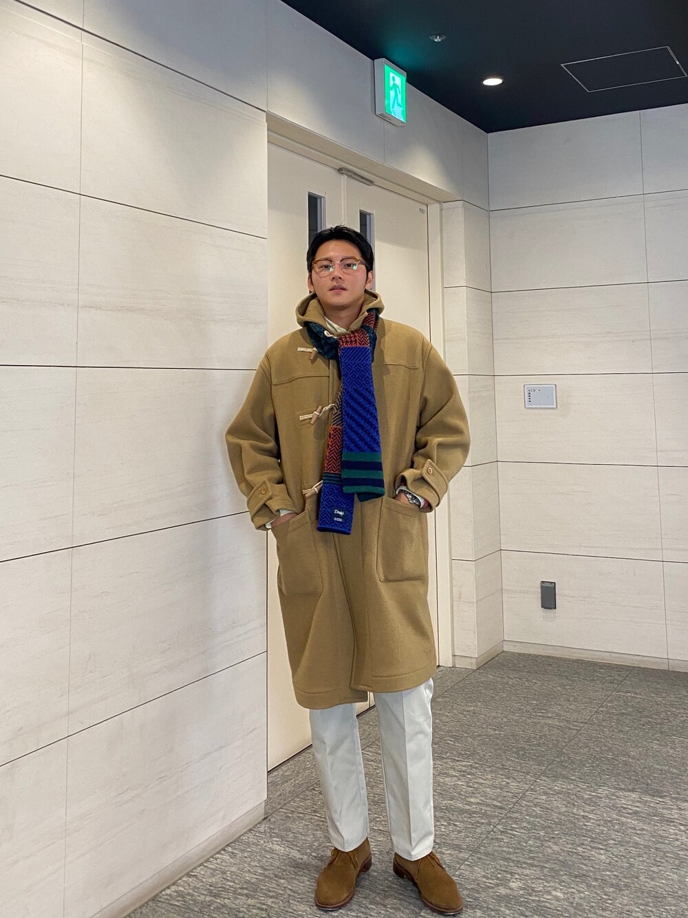 「今日のコーデ、カジュアルコーデ、シンプルコーデ、オトナカジュアル、冬コーデ、ベージュ、30代、30代コーデ、30代ファッション」｜「DRAKE'Sの【DRAKE'S/ドレイクス】フェアアイルブロックチェックスカーフ（ラムウール）（マフラー、その他）」を使った、nonsmokingmanさん（メンズ・184cm）の冬コーディネートの1枚目の写真