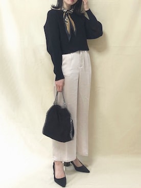「サテンパンツ」｜「アイテム（財布/小物）」を使った、Mayさん（レディース・158cm）の春コーディネート