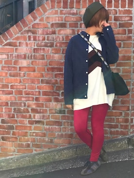 「アイテム（レギンス/スパッツ、レッド系）」を使った、ちーちゃんさん（レディース・160cm）の冬コーディネート