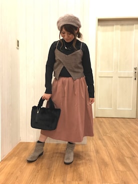 「くすみピンク」｜「アイテム（ハンチング/ベレー帽）」を使った、*Yui*さん（レディース・151cm）の秋コーディネート