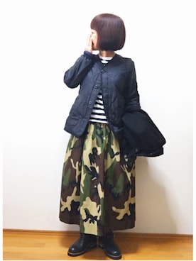 「MUJI」｜「アイテム（ミリタリージャケット）」を使った、chiakiさん（レディース・153cm）の冬コーディネート