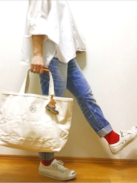 「アイテム（トートバッグ）」を使った、chiakiさん（レディース・153cm）の冬コーディネート