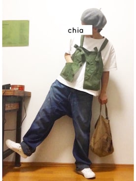 「MUJI」｜「アイテム（ハンチング/ベレー帽）」を使った、chiakiさん（レディース・153cm）の秋コーディネート