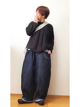 「アイテム（デニムパンツ）」を使った、chiakiさん（レディース・153cm）の冬コーディネート