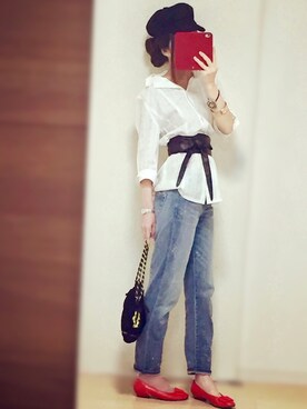 「VINTAGE（ヴィンテージ）のアイテム（バレエシューズ）」を使った、𓎤 ﾖｺ𓅹さん（レディース・157cm）の春コーディネート