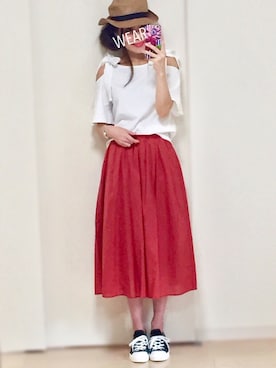 「オープンショルダー」｜「アイテム（ラッピングキット）」を使った、𓎤 ﾖｺ𓅹さん（レディース・157cm）の夏コーディネート