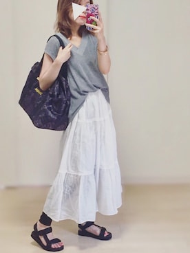 「Desigual（デシグアル）のアイテム（トートバッグ）」を使った、𓎤 ﾖｺ𓅹さん（レディース・157cm）の夏コーディネート