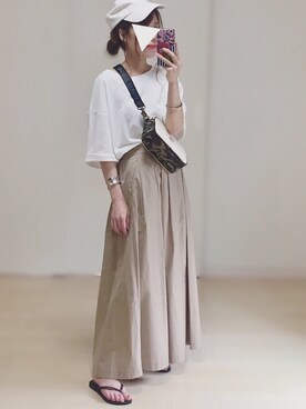 「petitcro（プティクロ）のpetitcro  ワイドバングル PCKB1901001（バングル/リストバンド）」を使った、𓎤 ﾖｺ𓅹さん（レディース・155cm）の夏コーディネート