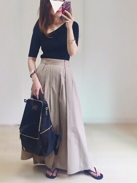 「petitcro（プティクロ）のpetitcro  ワイドバングル PCKB1901001（バングル/リストバンド）」を使った、𓎤 ﾖｺ𓅹さん（レディース・155cm）の夏コーディネート