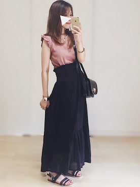 「petitcro（プティクロ）のpetitcro  ワイドバングル PCKB1901001（バングル/リストバンド）」を使った、𓎤 ﾖｺ𓅹さん（レディース・155cm）の夏コーディネート