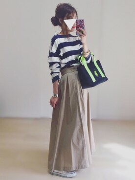 「petitcro（プティクロ）のpetitcro  ワイドバングル PCKB1901001（バングル/リストバンド）」を使った、𓎤 ﾖｺ𓅹さん（レディース・156cm）の秋コーディネート