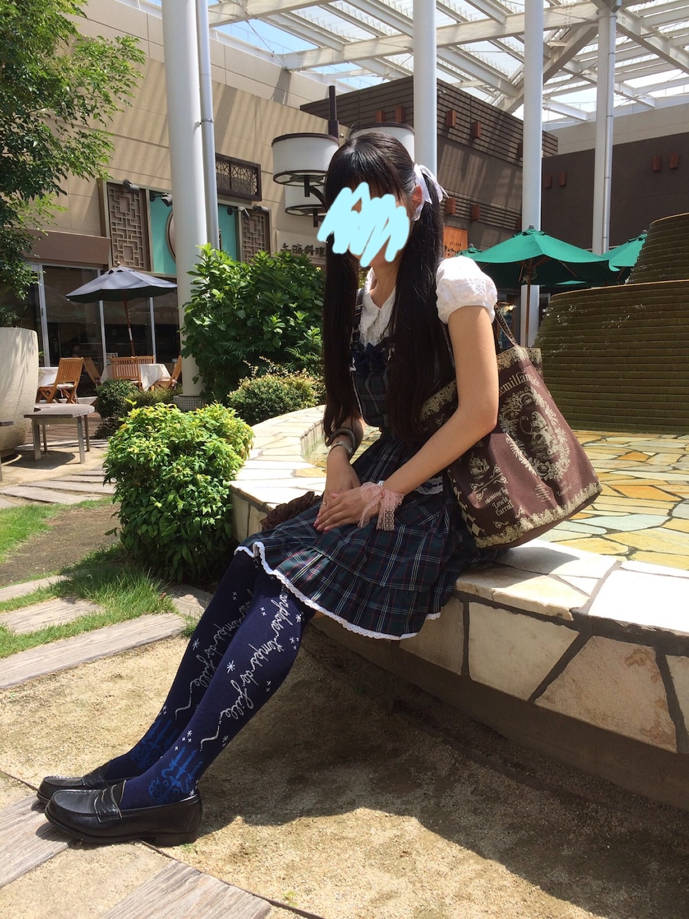 「カジュロリ、ショッピング、ツインテール、緑、チェック、プレッピー、リボン、秋意識、おでかけ、BABY, THE STARS SHINE BRIGHT」｜「BABY,THE STARS SHINE BRIGHTのアイテム（サロペット/オーバーオール、グリーン系）」を使った、manaca*さん（レディース・168cm）の夏コーディネートの1枚目の写真