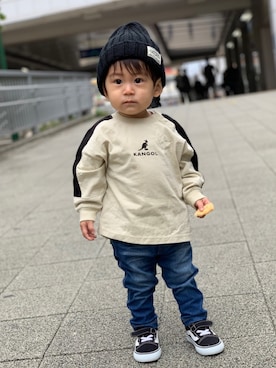 「1歳半」｜「アイテム（ニットキャップ/ビーニー）」を使った、SORAさん（キッズ・80cm）の秋コーディネート