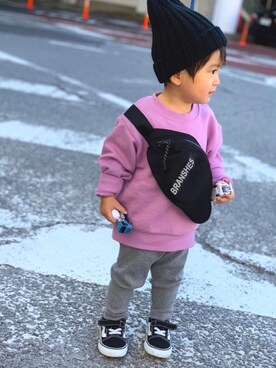 「1歳半」｜「アイテム（ニットキャップ/ビーニー）」を使った、SORAさん（キッズ・80cm）の秋コーディネート