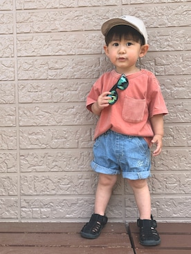 「アイテム（サングラス、ブラック系）」を使った、SORAさん（キッズ・80cm）の夏コーディネート