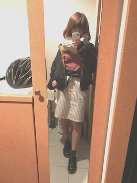 「サッシュベルト」｜「アイテム（ブルゾン）」を使った、Hitomiさん（レディース・159cm）の冬コーディネート