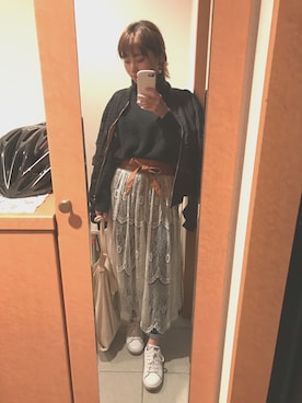 「サッシュベルト」｜「アイテム（ブルゾン）」を使った、Hitomiさん（レディース・159cm）の冬コーディネート