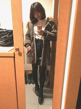 「Heather（ヘザー）のアイテム（モッズコート）」を使った、Hitomiさん（レディース・160cm）の冬コーディネート