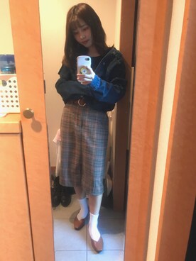 「one after another NICE CLAUP（ワンアフターアナザーナイスクラップ）のアイテム（デニムジャケット）」を使った、Hitomiさん（レディース・160cm）の冬コーディネート