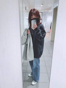 「GU（ジーユー）のアイテム（ノーカラーコート）」を使った、Hitomiさん（レディース・159cm）の春コーディネート
