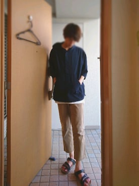 「Lee（リー）のアイテム（サンダル）」を使った、shuさん（メンズ・175cm）の夏コーディネート