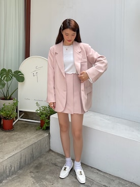 「アイテム（スーツセット、ピンク系）」を使った、88さん（レディース・158cm）の春コーディネート