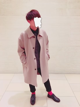 「アイテム（ステンカラーコート）」を使った、篠川  仁さん（メンズ・162cm・10代）の冬コーディネート