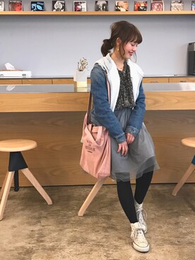 「スプリングSENSEOFPLACE」｜「アイテム（デニムジャケット）」を使った、halさん（レディース・149cm）の春コーディネート