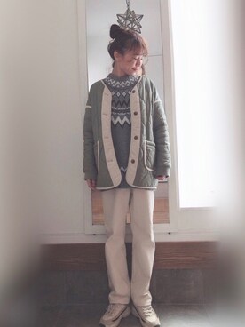 「ホワイトデニム」｜「アイテム（ノーカラージャケット）」を使った、ᴍ ᴀ ʀ ɪ  さん（レディース・157cm）の冬コーディネート