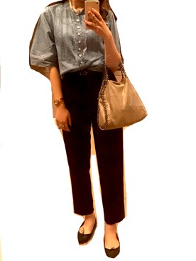 「H&M DIVIDED（エイチアンドエム　ディヴァイデッド）のアイテム（スラックス）」を使った、わたぼうさん（レディース・155cm）の夏コーディネート