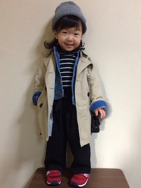 「AZUL by moussy（アズールバイマウジー）のアイテム（ニットキャップ/ビーニー）」を使った、kanonさん（キッズ・90cm）の冬コーディネート